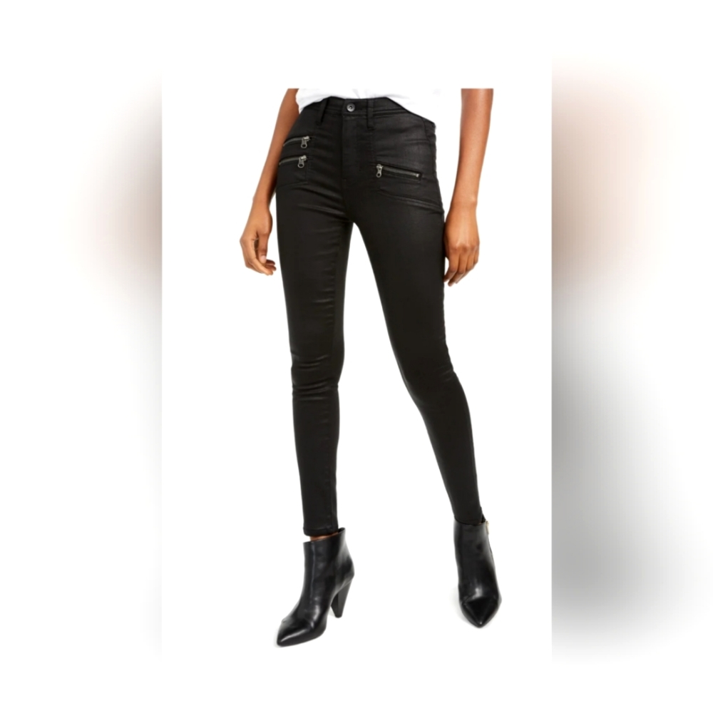 Kendall + Kylie Women's Coated Zipper Pocket Skinny Jeans Black Size 27